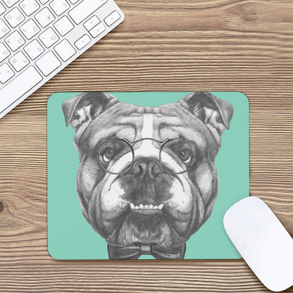 English Bulldog With Glasses Print Mouse Pad