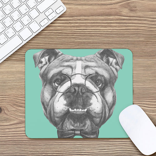 English Bulldog With Glasses Print Mouse Pad