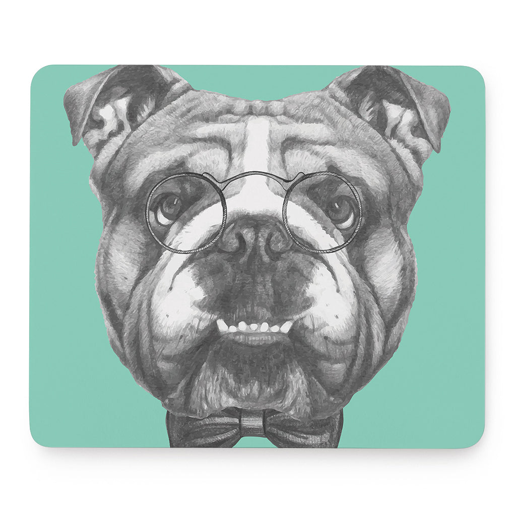English Bulldog With Glasses Print Mouse Pad