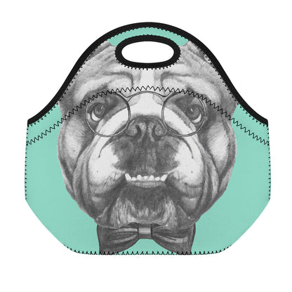 English Bulldog With Glasses Print Neoprene Lunch Bag