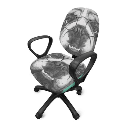 English Bulldog With Glasses Print Office Chair Cover