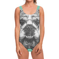 English Bulldog With Glasses Print One Piece Swimsuit