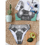 English Bulldog With Glasses Print One Shoulder Bikini Top