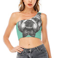 English Bulldog With Glasses Print One Shoulder Crop Top