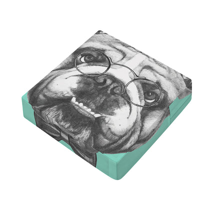 English Bulldog With Glasses Print Outdoor Seat Cushion Cover