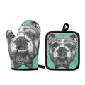 English Bulldog With Glasses Print Oven Mitt And Pot Holder Set