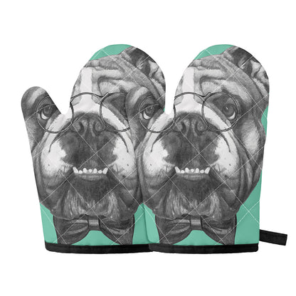 English Bulldog With Glasses Print Oven Mitts