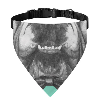 English Bulldog With Glasses Print Over The Collar Dog Bandana