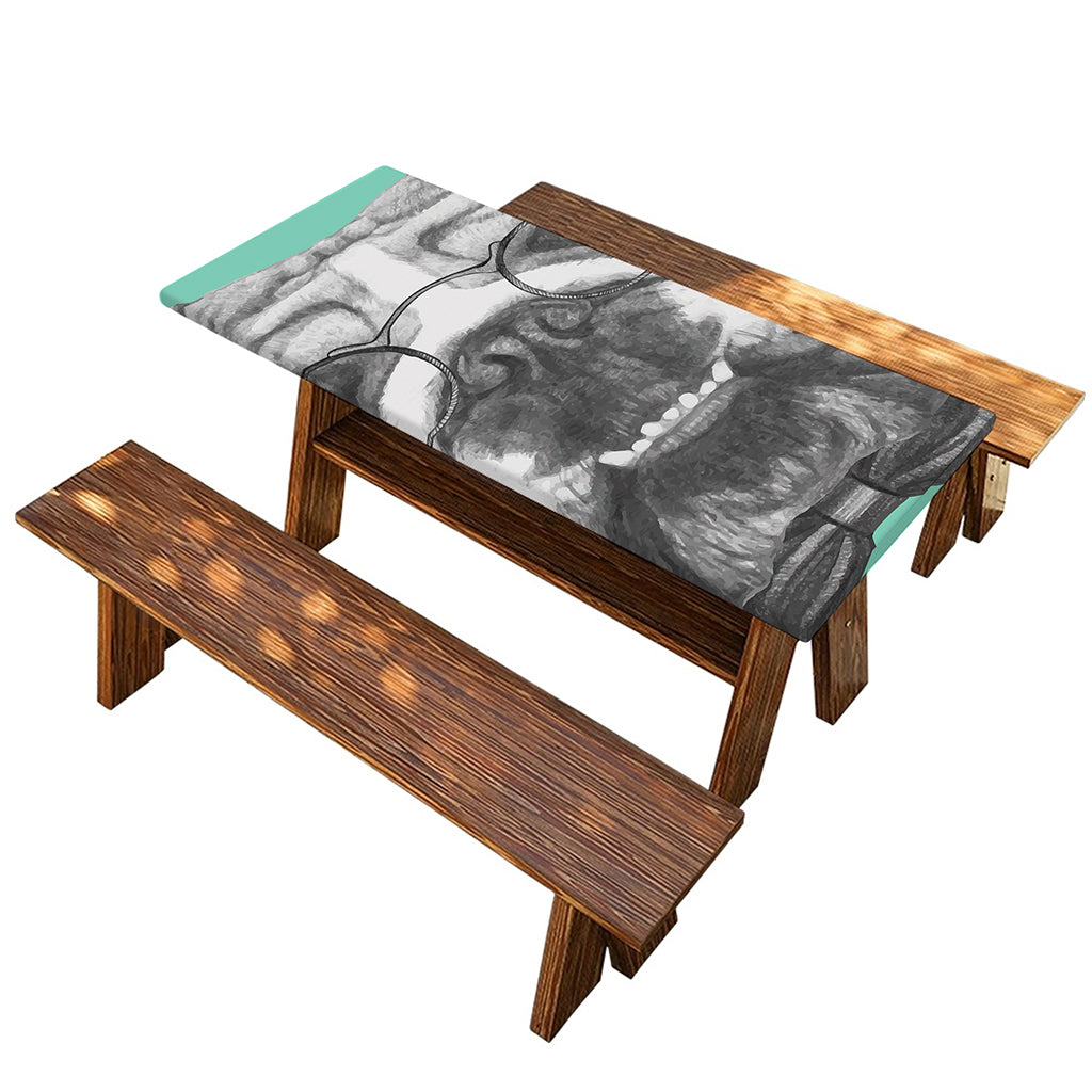 English Bulldog With Glasses Print Picnic Table Cover