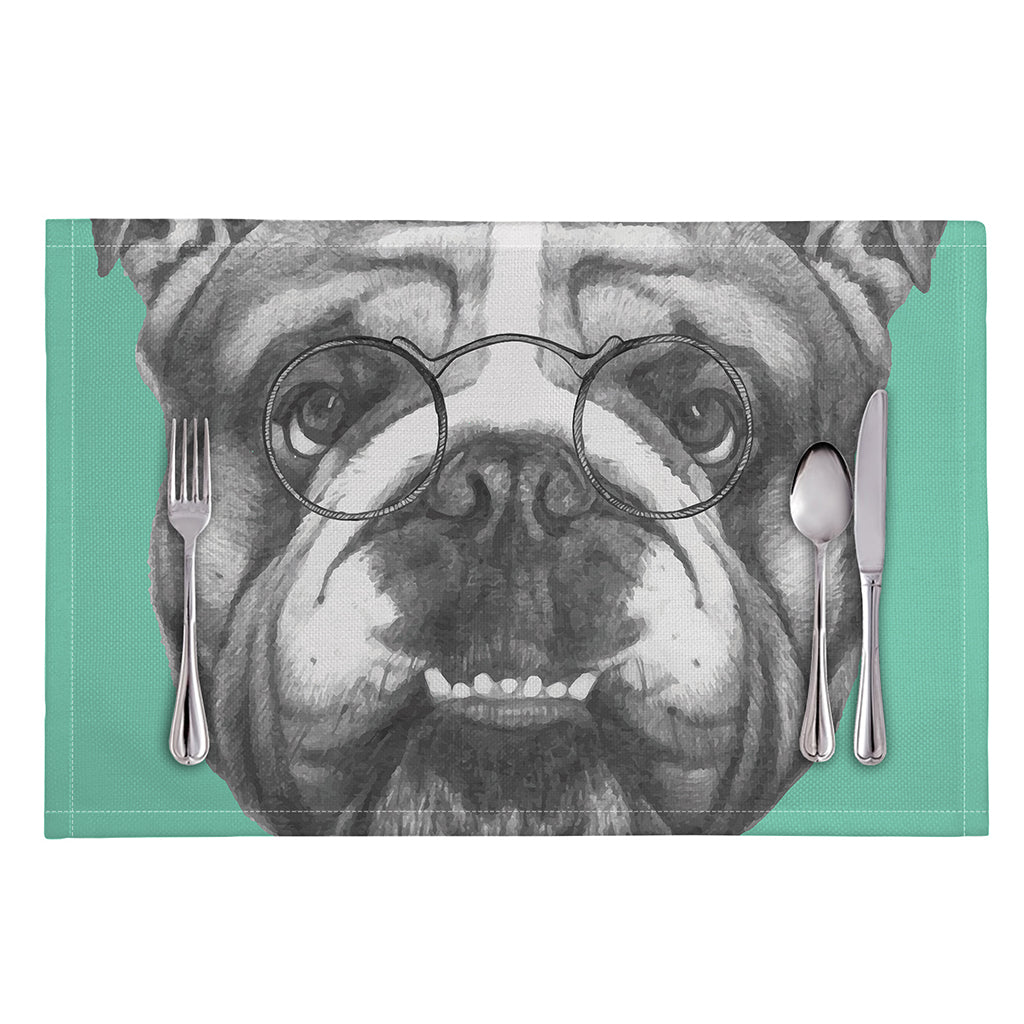 English Bulldog With Glasses Print Placemat