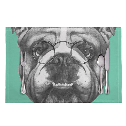 English Bulldog With Glasses Print Placemat