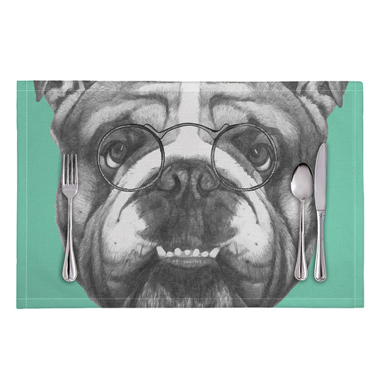 English Bulldog With Glasses Print Placemat