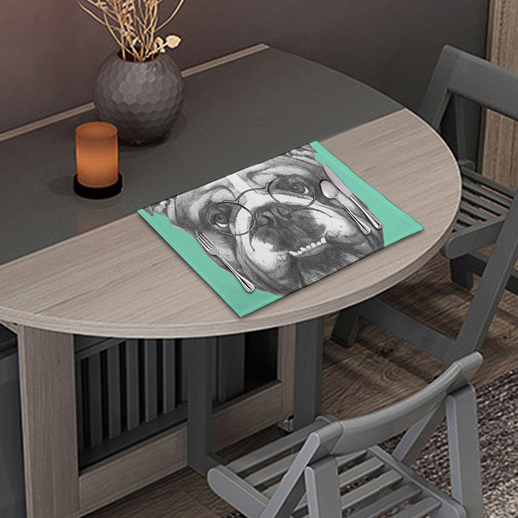English Bulldog With Glasses Print Placemat