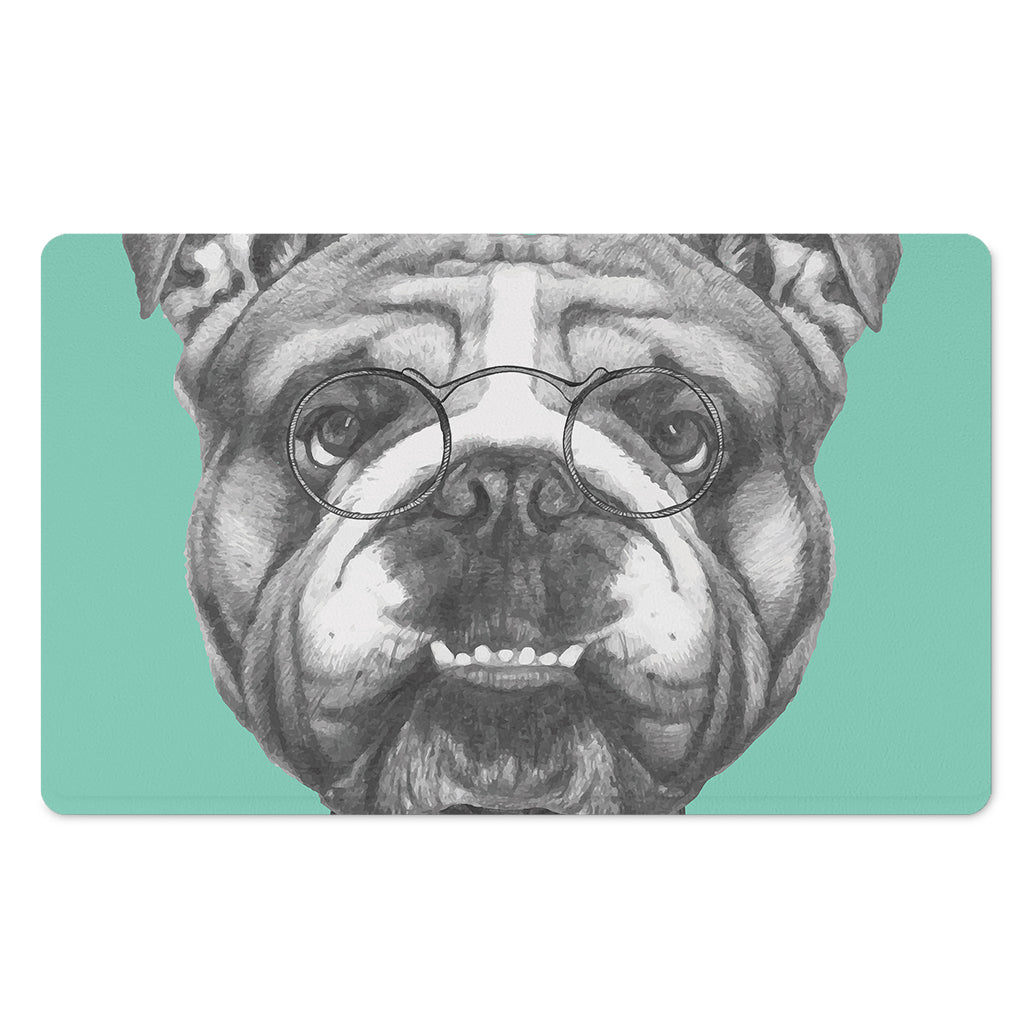 English Bulldog With Glasses Print Polyester Doormat