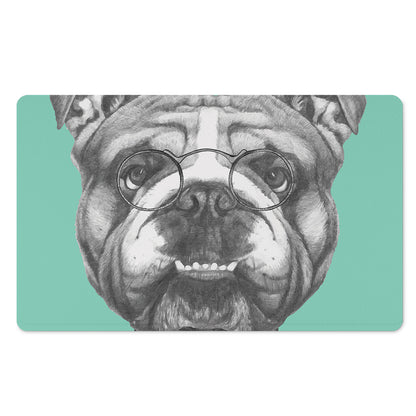 English Bulldog With Glasses Print Polyester Doormat