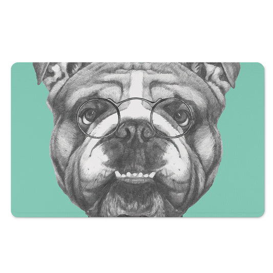 English Bulldog With Glasses Print Polyester Doormat
