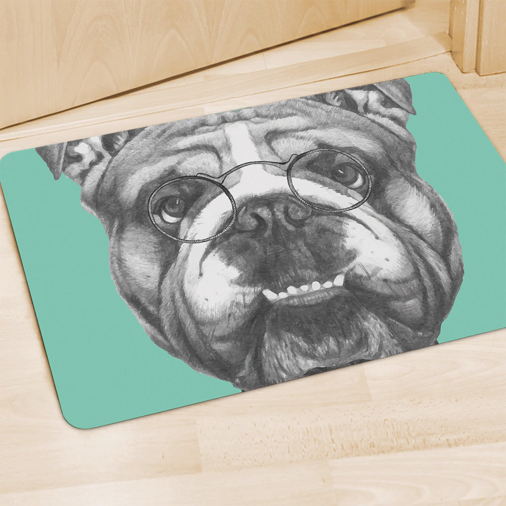English Bulldog With Glasses Print Polyester Doormat