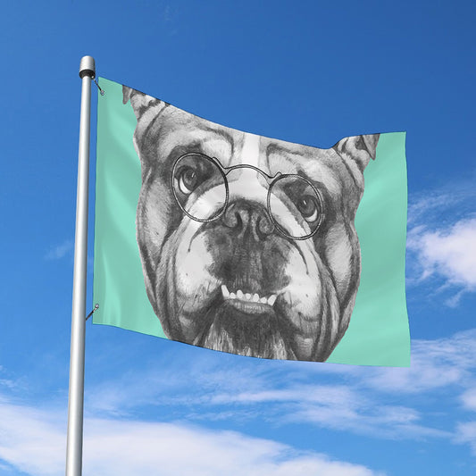 English Bulldog With Glasses Print Polyester Flag