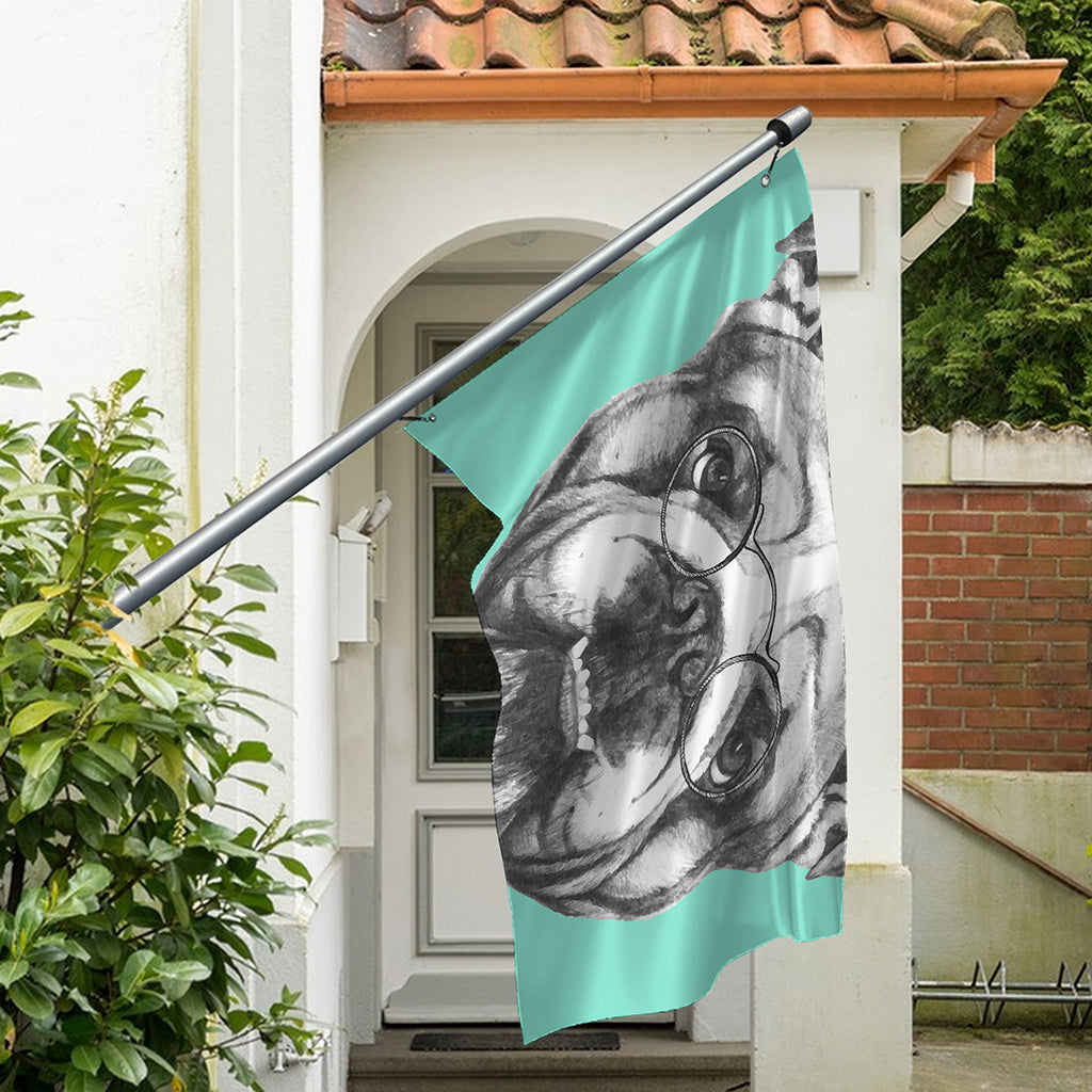 English Bulldog With Glasses Print Polyester Flag