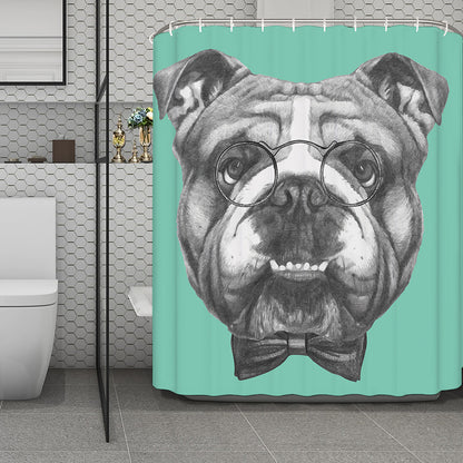 English Bulldog With Glasses Print Polyester Shower Curtain