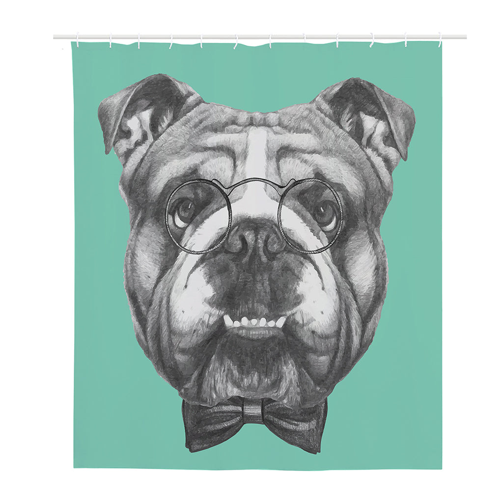 English Bulldog With Glasses Print Polyester Shower Curtain