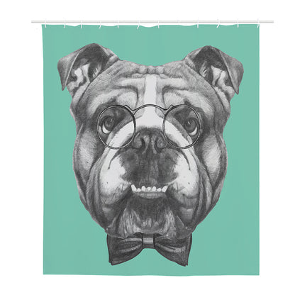 English Bulldog With Glasses Print Polyester Shower Curtain