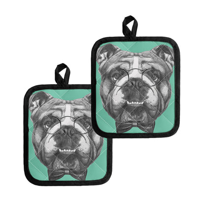 English Bulldog With Glasses Print Pot Holders