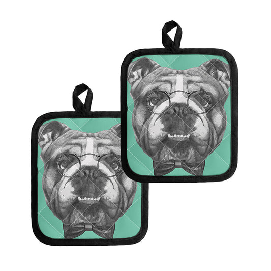 English Bulldog With Glasses Print Pot Holders