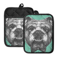 English Bulldog With Glasses Print Pot Holders With Pocket