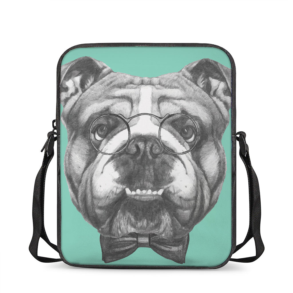 English Bulldog With Glasses Print Rectangular Crossbody Bag