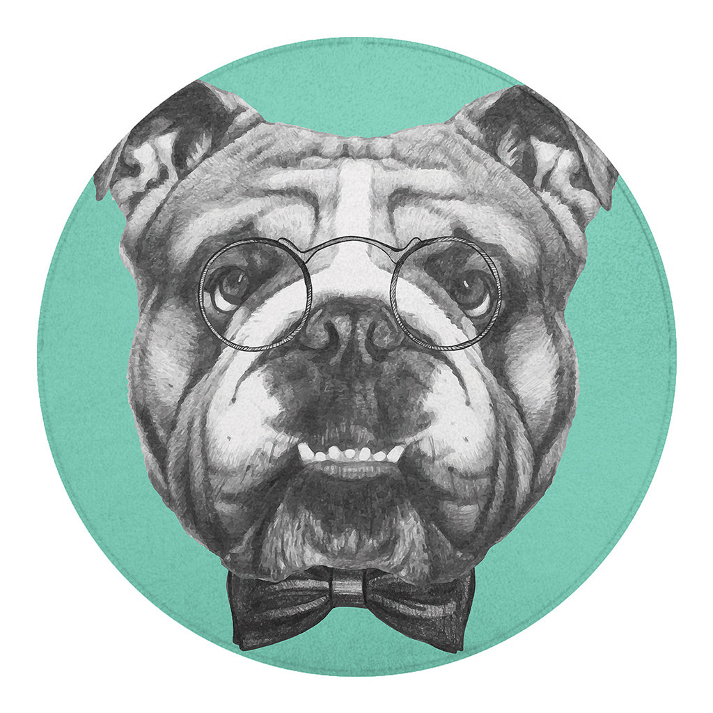 English Bulldog With Glasses Print Round Blanket
