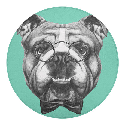 English Bulldog With Glasses Print Round Blanket