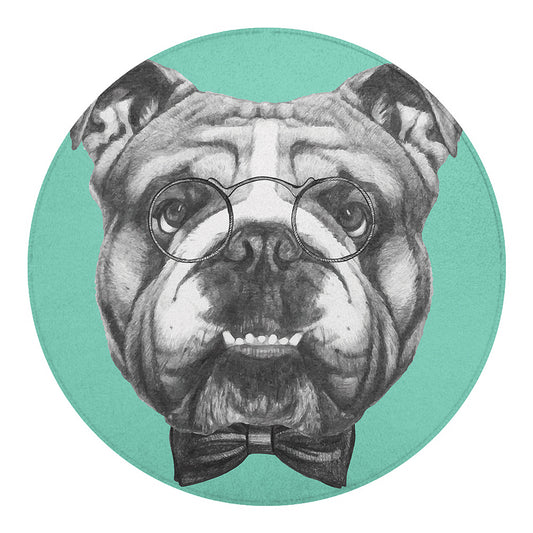 English Bulldog With Glasses Print Round Blanket