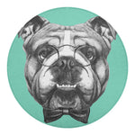 English Bulldog With Glasses Print Round Blanket