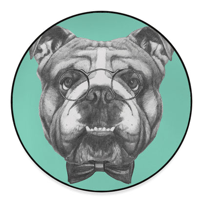 English Bulldog With Glasses Print Round Floor Mat