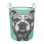 English Bulldog With Glasses Print Round Laundry Basket