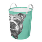 English Bulldog With Glasses Print Round Laundry Basket