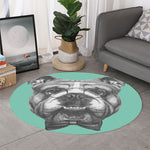 English Bulldog With Glasses Print Round Rug