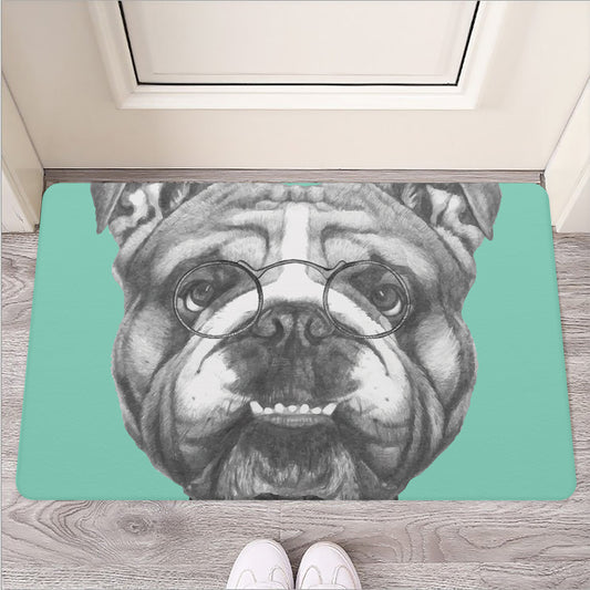 English Bulldog With Glasses Print Rubber Doormat