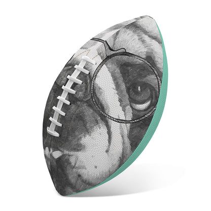 English Bulldog With Glasses Print Rugby Ball