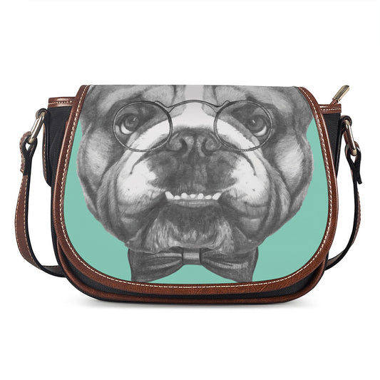 English Bulldog With Glasses Print Saddle Bag