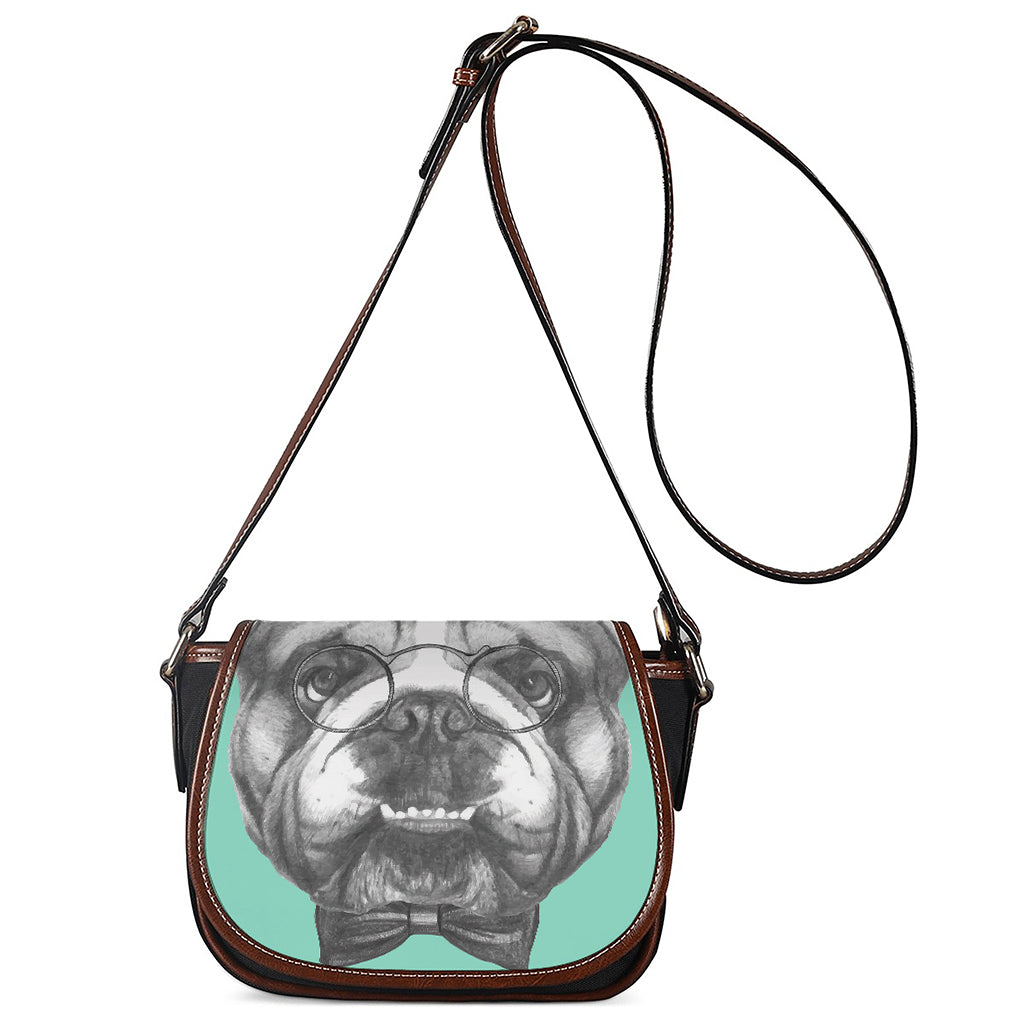English Bulldog With Glasses Print Saddle Bag