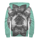English Bulldog With Glasses Print Sherpa Lined Zip Up Hoodie