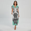 English Bulldog With Glasses Print Short Sleeve Maxi Dress