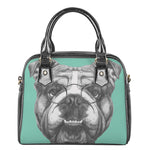 English Bulldog With Glasses Print Shoulder Handbag