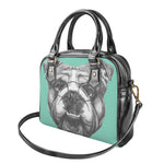 English Bulldog With Glasses Print Shoulder Handbag