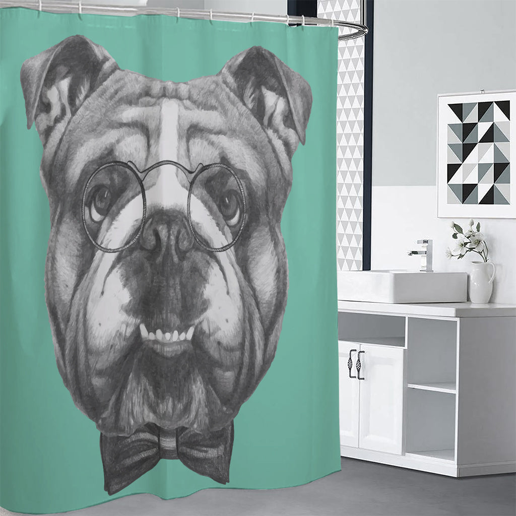 English Bulldog With Glasses Print Shower Curtain