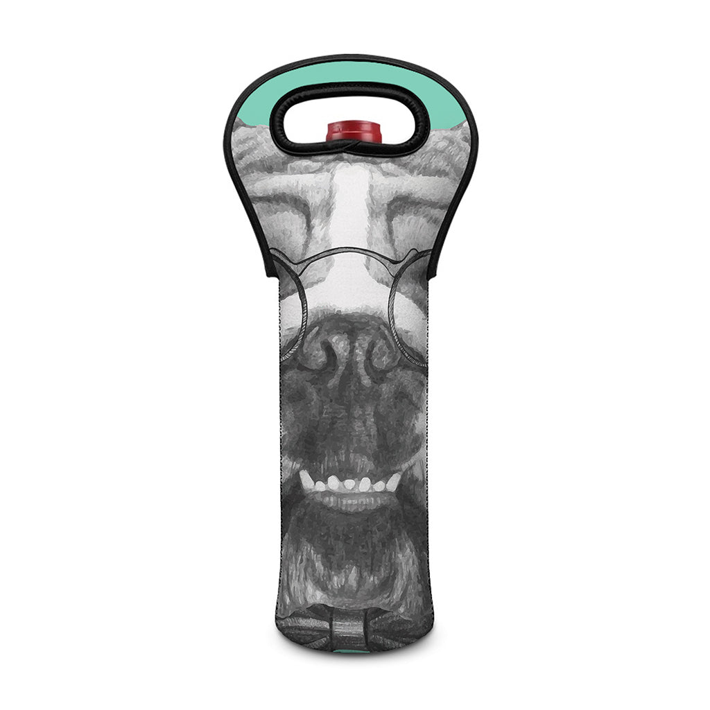 English Bulldog With Glasses Print Single Neoprene Wine Tote