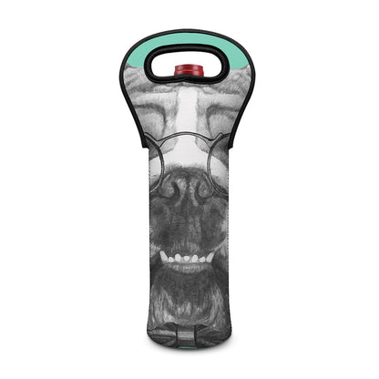 English Bulldog With Glasses Print Single Neoprene Wine Tote