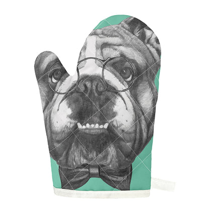 English Bulldog With Glasses Print Single Oven Mitt